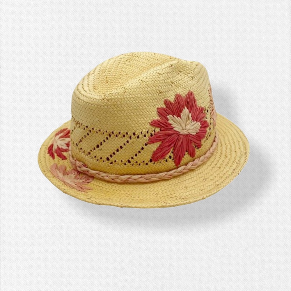 Lucky Brand Straw Floral Braided Woven Fedora Hat
